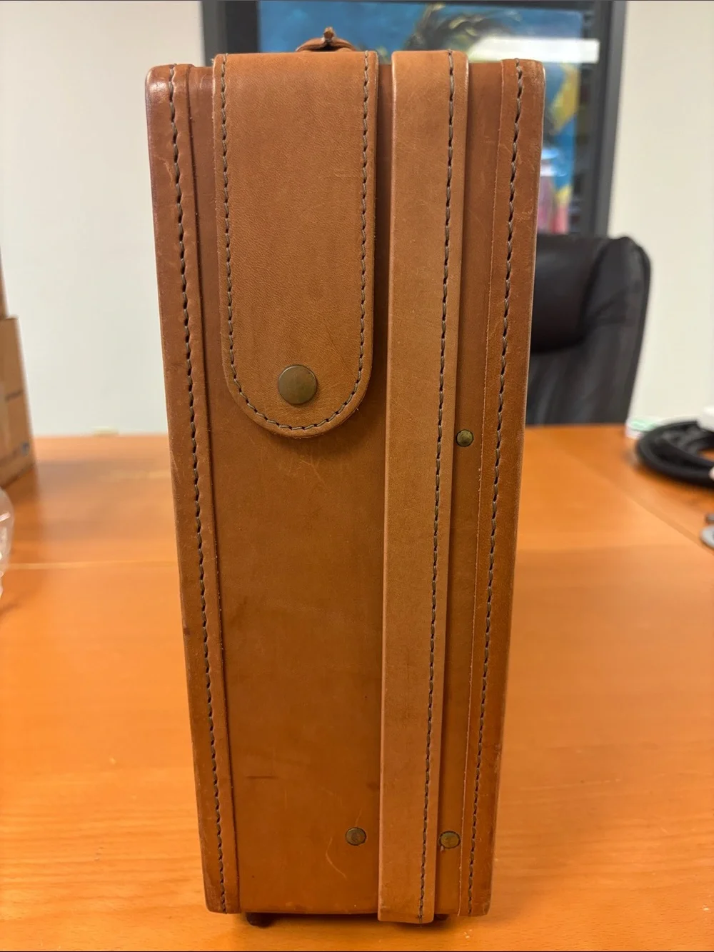 Tumbled Brown Leather Briefcase with Top Handle